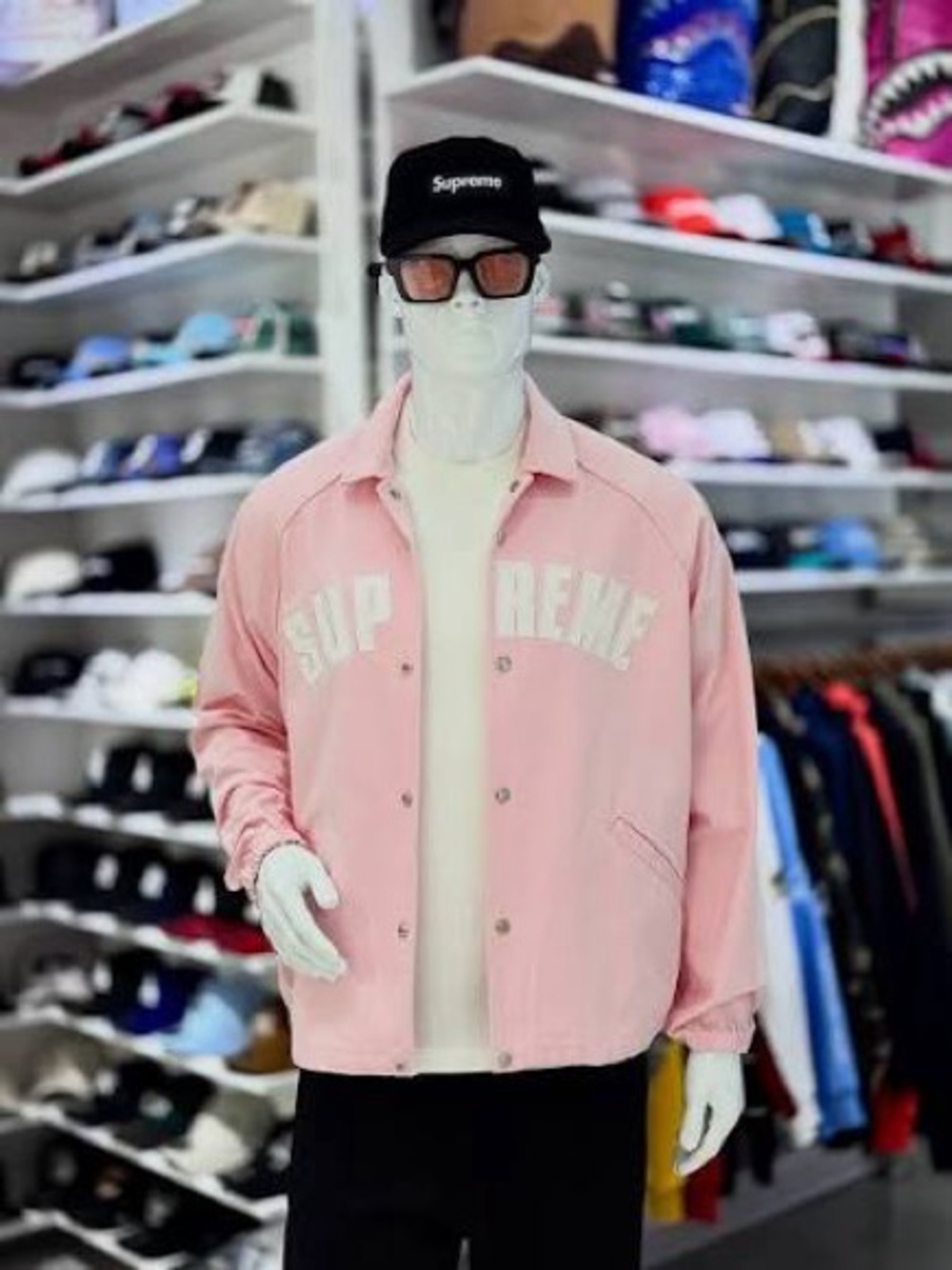 Supreme Pink Coach Jacket with White Logo arc